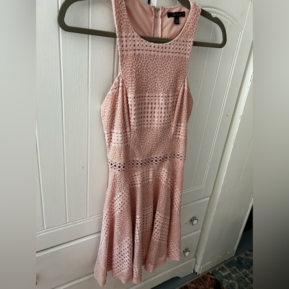 EUC City Studio Blush Lace Sleeveless Dress w/Asymmetrical Neckline, Lined - Picture 13 of 14